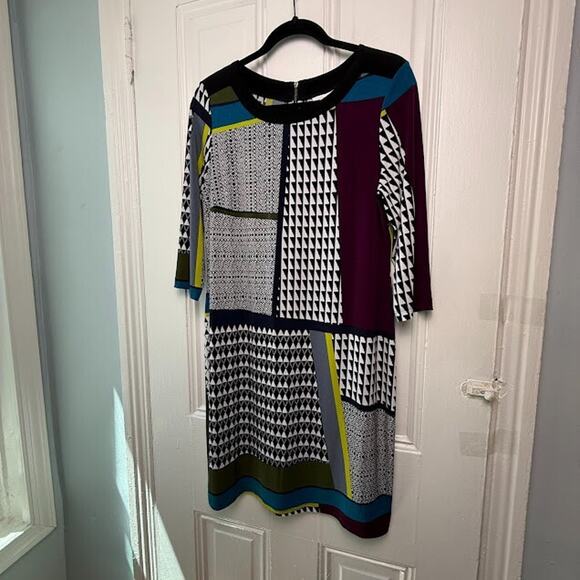 Mod Shift Dress Womens 12 Large Twee Office Career Geometric Retro - Picture 1 of 7